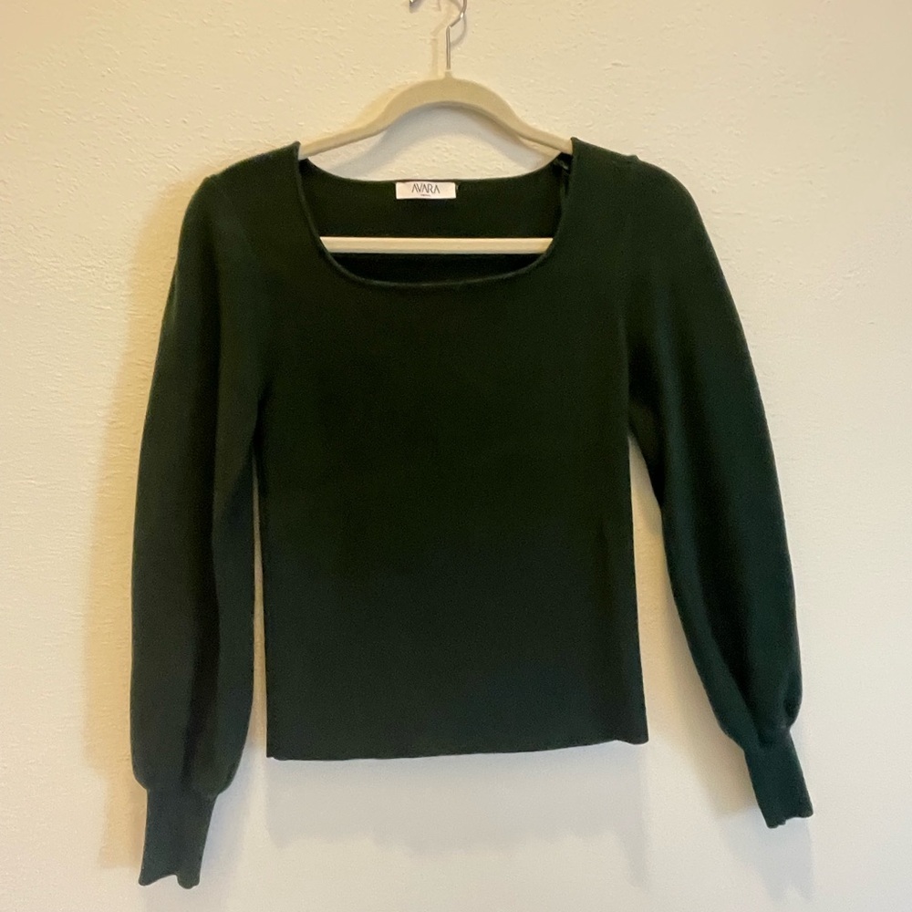 Avara Dark Green Scoop‎ Neck Knit Top Small long sleeve